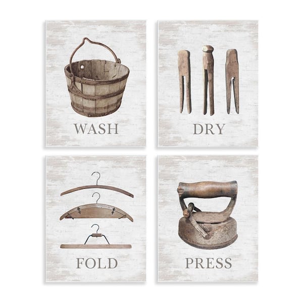 Stupell Industries Rustic Heirloom Laundry by Raye Allison Creations 4-Pieces Unframed Nature Graphic Art Print 14 in. x 11 in.