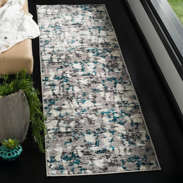 Skyler Gray/Blue 2 ft. x 10 ft. Abstract Runner Rug