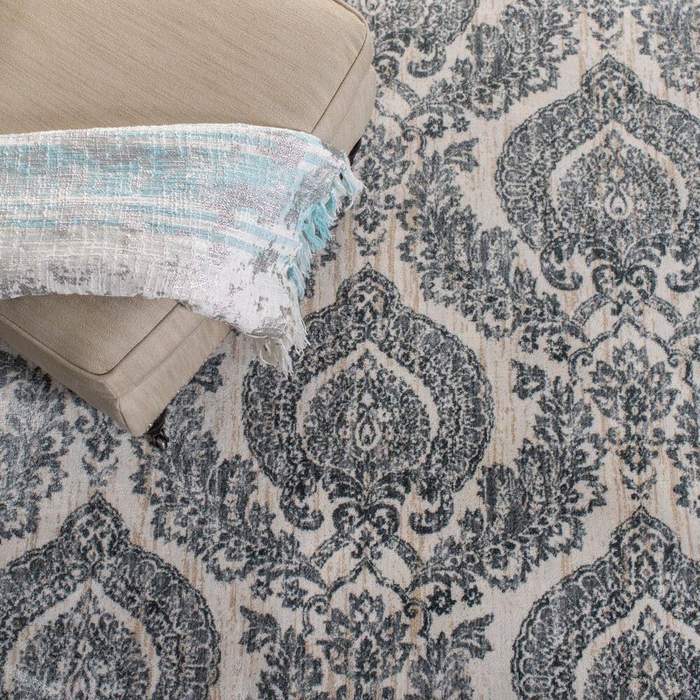 Gray Floral Medallion Synthetic Area Rug, 3' x 5'