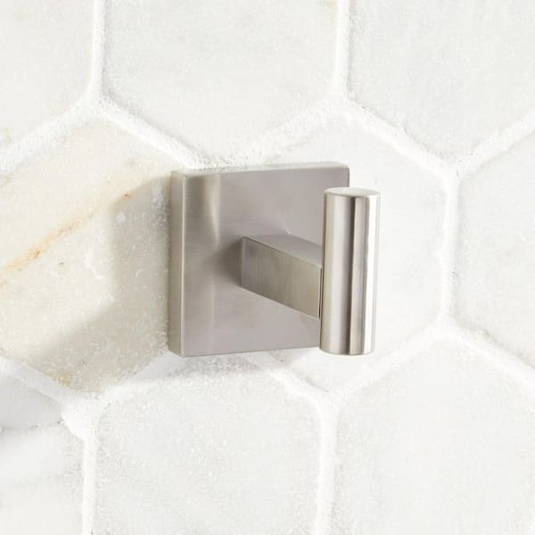 SIGNATURE HARDWARE Hibiscus J-Hook Robe/Towel Hook in Brushed Nickel