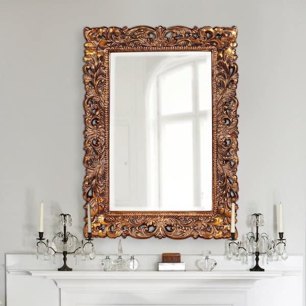 Large Rectangle Antique Gold Leaf Beveled Glass Classic Mirror (46 in. H x 32 in. W)