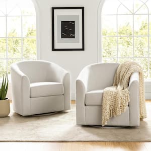 Antonia White Fabric Barrel Chair with Metal Swivel Base (Set of 2)