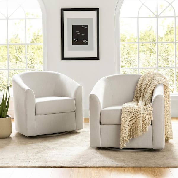 ARTFUL LIVING DESIGN Antonia White Fabric Barrel Chair with Metal Swivel Base (Set of 2)