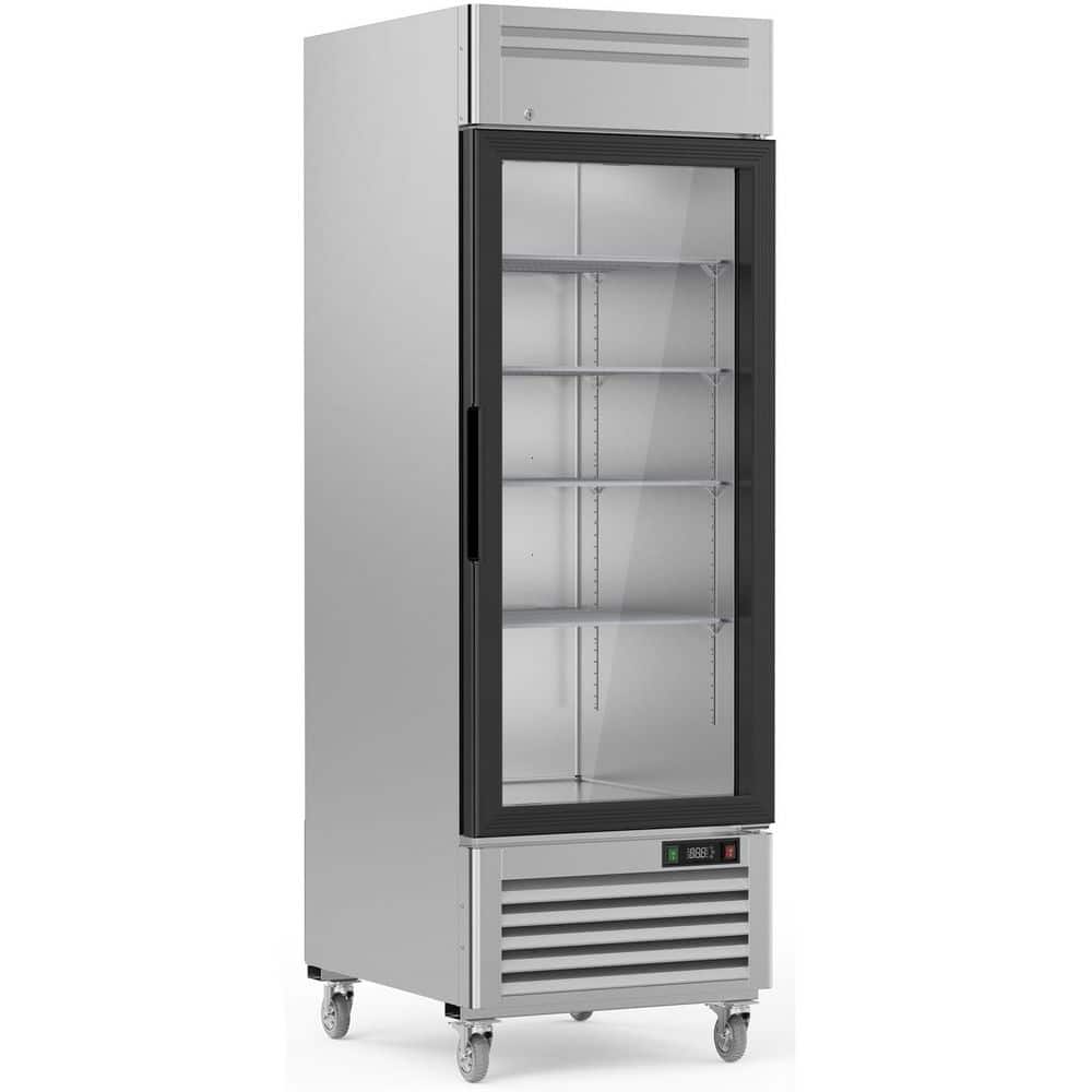 27 in. 23 cu. ft. Glass Door Frost Free Defrost Commercial Display Upright Freezer in Stainless Steel, LED Light
