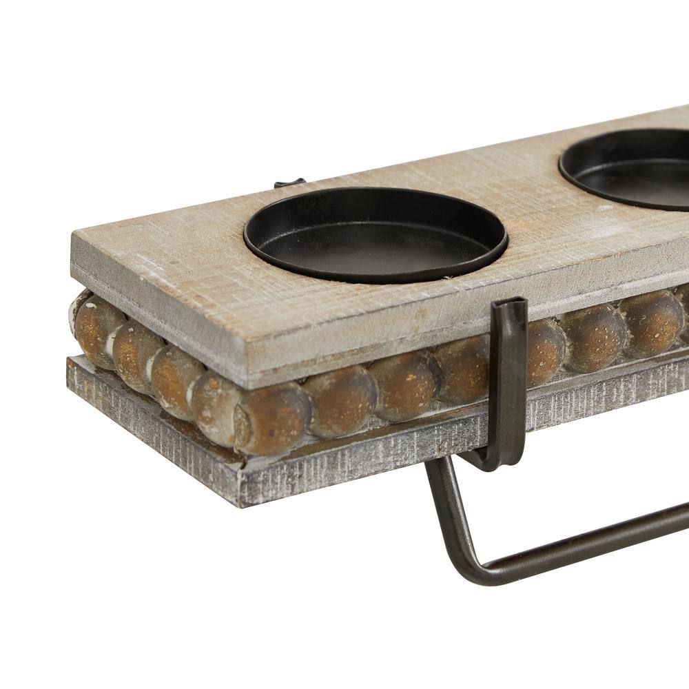 Elegant Brown Wood Beaded 24" Pillar Candle Holder for 5 Candles