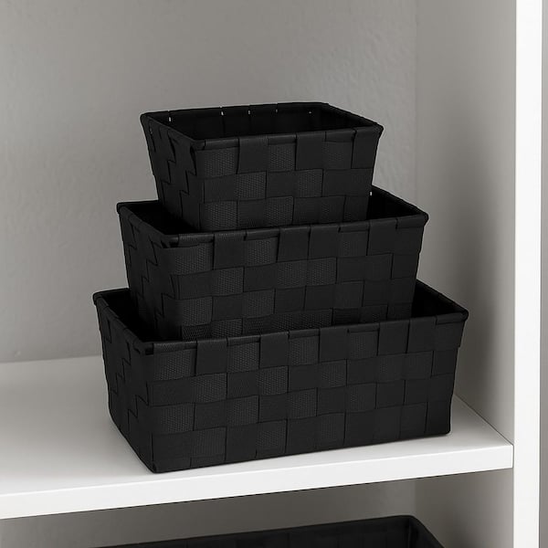 4.2 in. H x 5.3 in. W x 7.8 in. D Black Checkered Woven Strap Cube Storage Bin Baskets Totes Set of 3