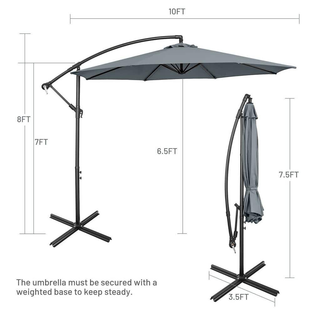 10ft Gray Polyester Patio Offset Umbrella with Iron Frame