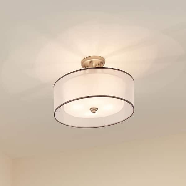 KICHLER Lacey 20 in. 4-Light Antique Pewter Hallway Transitional Semi-Flush Mount Ceiling Light with Organza Shade