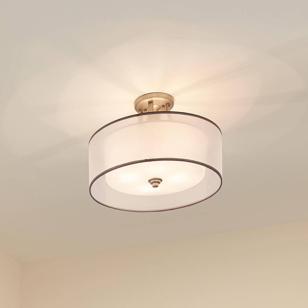 Antique Pewter 20" Drum Ceiling Light with White Glass Shade