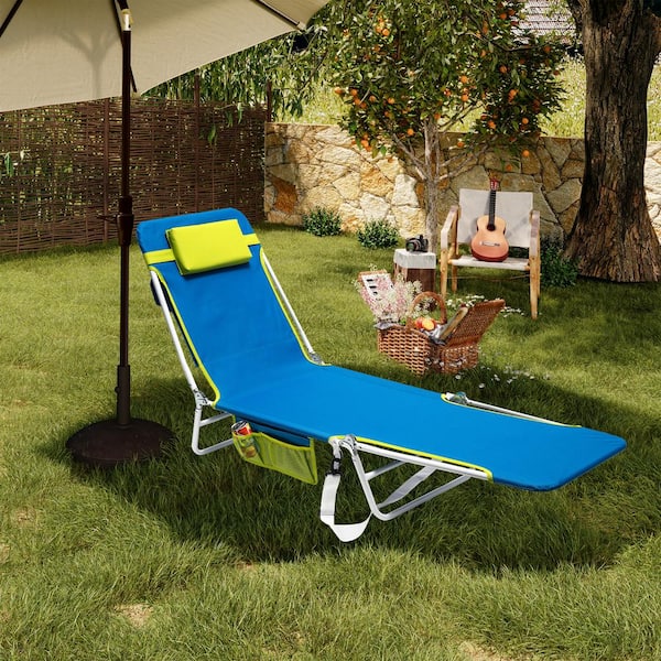 Clihome Outdoor Metal Frame Blue Beach Chair Lounge Chair with