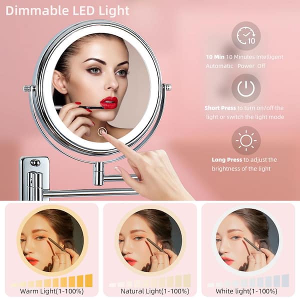 Tomar un riesgo Conductividad Revocación INSTER 8 in. W x 8 in. H Lighted 1X/10X Magnifying Mirror Wall-Mount  Bathroom Makeup Mirror in Chrome (Battery/USB Powered) WSHDRMMR0022 - The  Home Depot