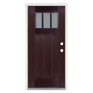36 in. x 80 in. Dark Walnut Left-Hand Inswing 3 Lite Frosted Craftsman Stained Fiberglass Prehung Front Door
