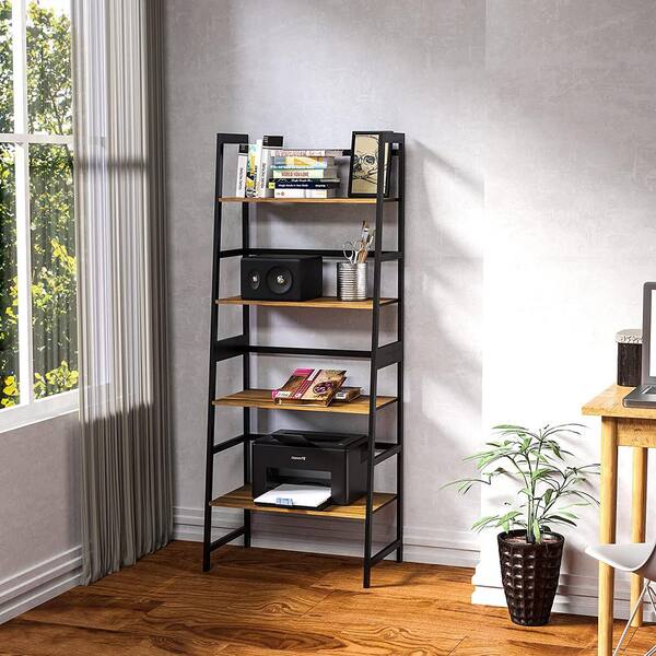 Tileon Bookshelf Ladder Shelf 4-Tier Tall Bookcase Natural Modern Open Book Case for Bedroom Living Room Office, Light Brown Wood