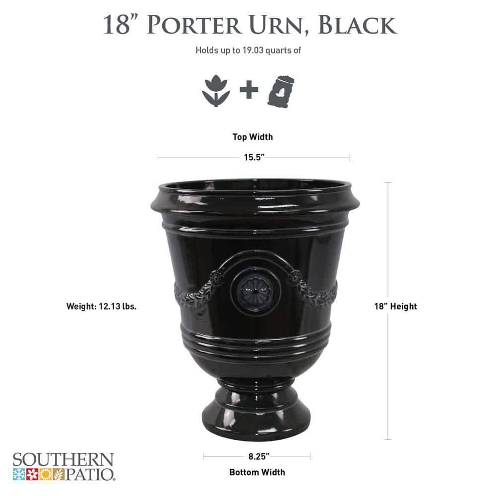 Black 16" Resin Outdoor Urn Planter with Gloss Finish
