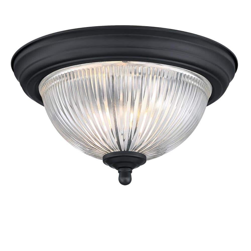 Matte Black Flush Mount Ceiling Light with Crystal Ribbed Glass
