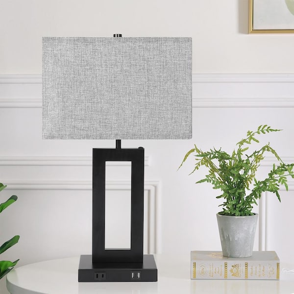 LamQee 20 in. Black Touch Control Bedside Table Lamp with Gray Shade