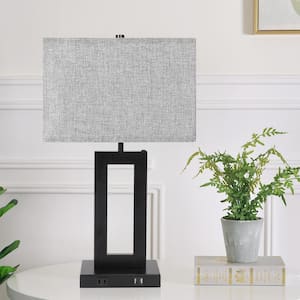 20 in. Black Touch Control Bedside Table Lamp with Gray Shade