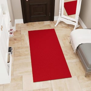 Ribbed Waterproof Non-Slip Rubber Back Solid Runner Rug 2 ft. W x 4 ft. L Red Polyester Garage Flooring