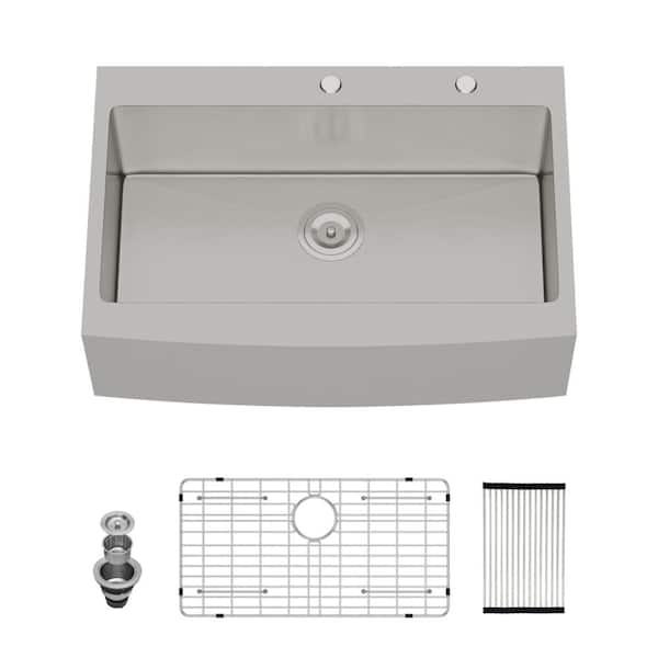 33 in. W x 22 in. D x 10 in. H 16 Gauge Stainless Steel Drop-In Farmhouse Kitchen Sink in Brushed Nickel