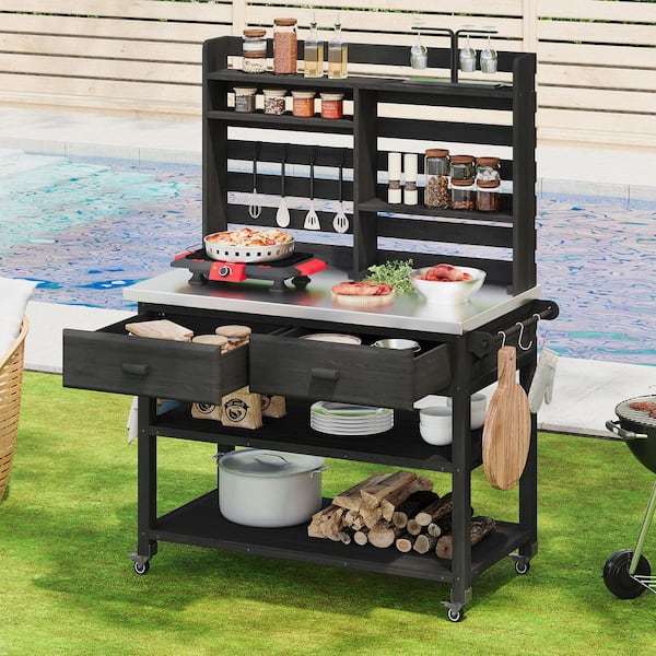 52 in. W x 65 in. H Black Outdoor Kitchen Island Potting Bench