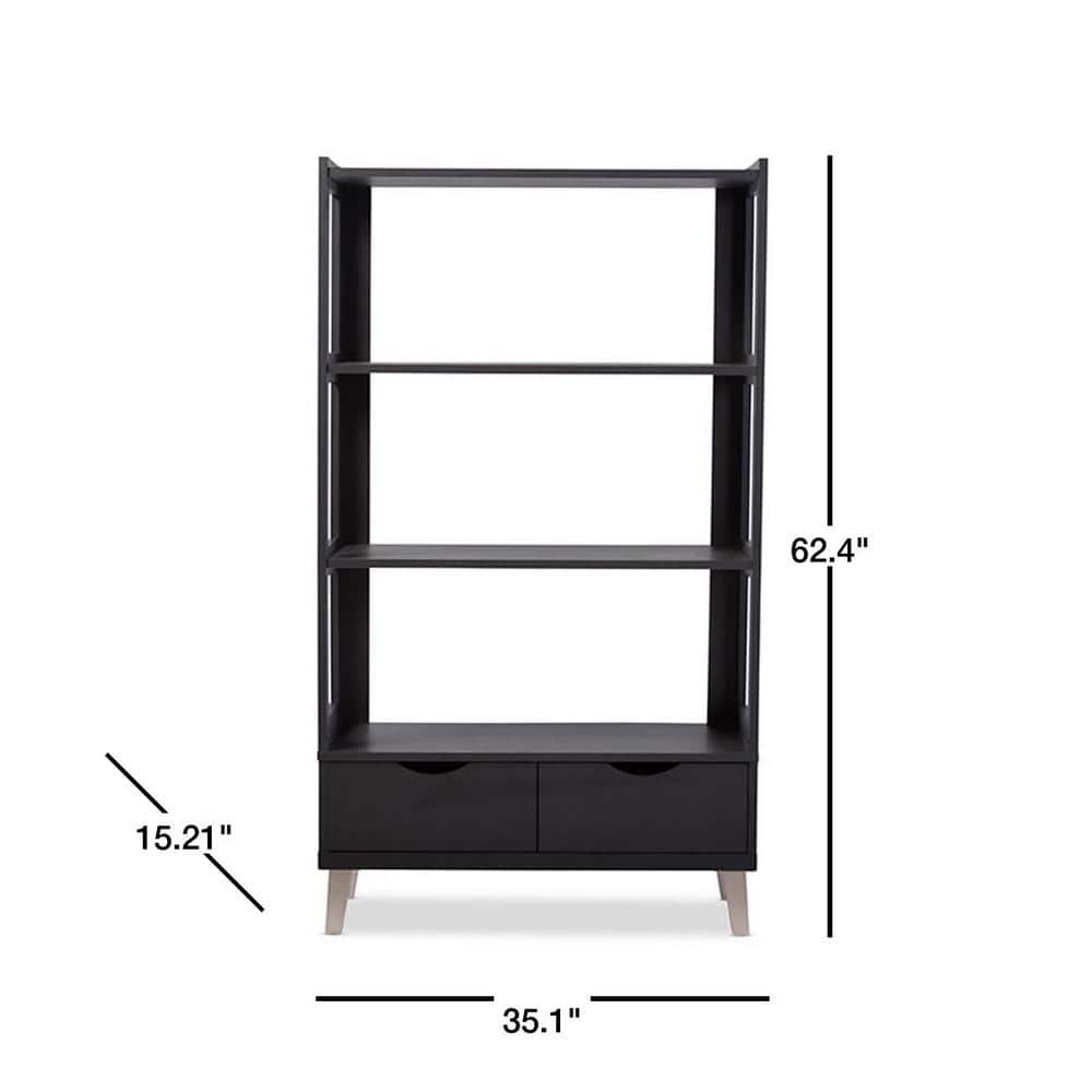 Kalien Dark Brown Wood Leaning Ladder Bookcase with Drawers