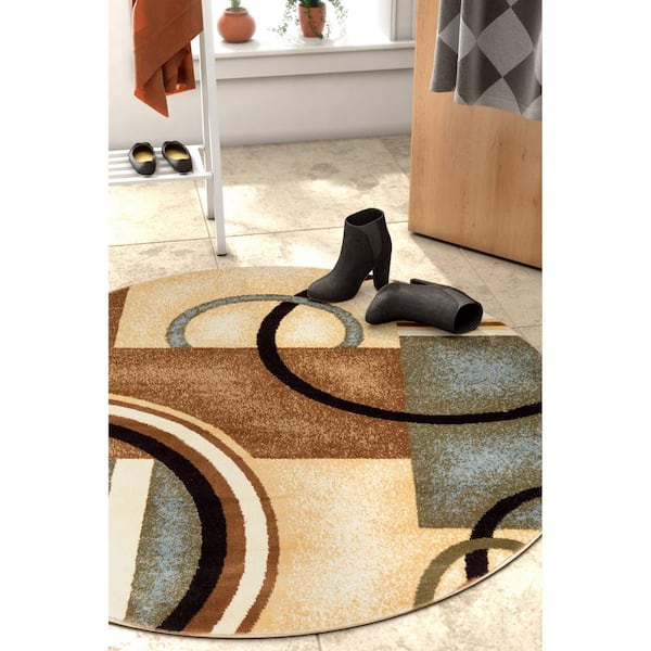 Barclay Arcs and Shapes Light Blue 4 ft. x 4 ft. Round Area Rug