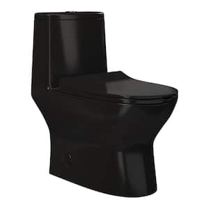 Ivy 12 in. Rough-In 1-Piece 1.1/1.6 GPF Dual Vortex Flush Elongated Toilet in Glossy Black - Seat Included