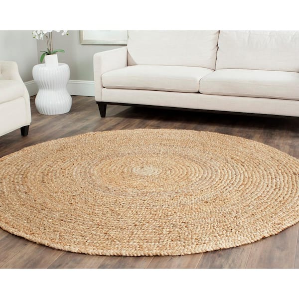 Natural Fiber Beige 4 ft. x 4 ft. Round Solid Area Rug