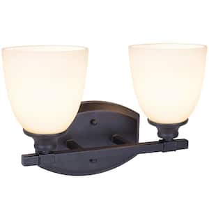 2-Light Oil Rubbed Bronze Vanity Light with Frosted Glass Shade