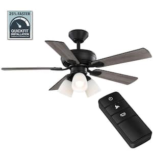 Riley 44 in. Indoor LED Matte Black Downrod Ceiling Fan with 5 Reversible Blades, Light Kit and Remote Control Included
