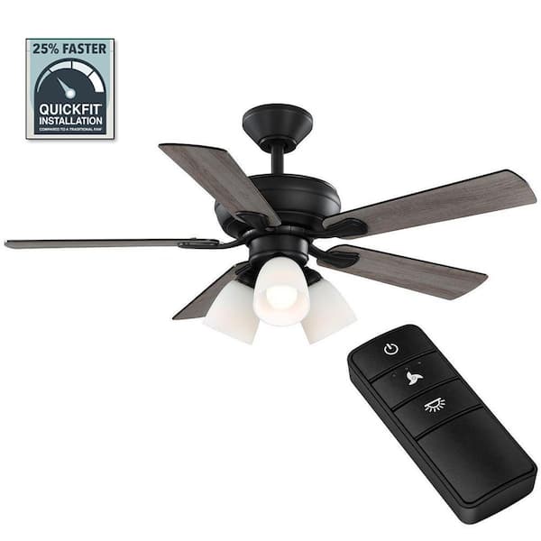 Hampton Bay Riley 44 in. Indoor LED Matte Black Downrod Ceiling Fan with 5 Reversible Blades, Light Kit and Remote Control Included
