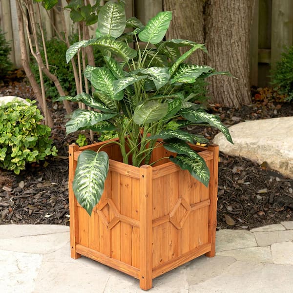 Leisure Season Chester 16 in. W x 16 in. D x 18 in. H Square Wooden Brown  Planter CHSP533 The Home Depot