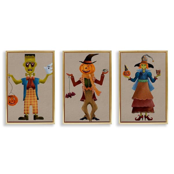 Stupell Industries Fun Halloween Friends by Regina Moore 3 Pieces Gold Floater Frame Abstract Graphic Art Print 25 in. x 17 in.