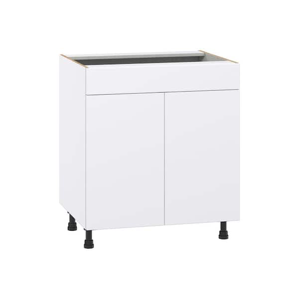 J COLLECTION Timberline 30 in. W x 24 in. D x 34.5 in. H Assembled Slab Sink Base Kitchen Cabinet in Bright White with Falsefront