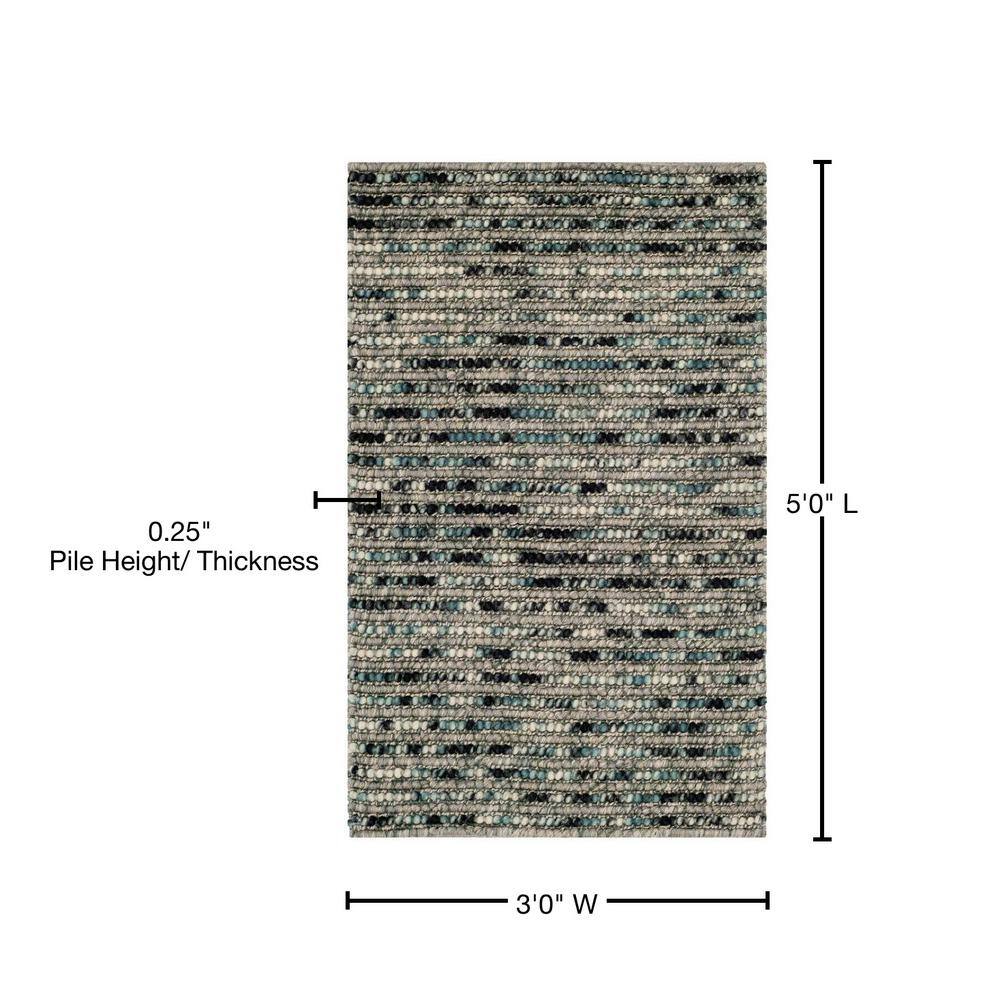 Hand-Knotted Grey Multi Wool and Cotton Bohemian Rug, 3' x 5'