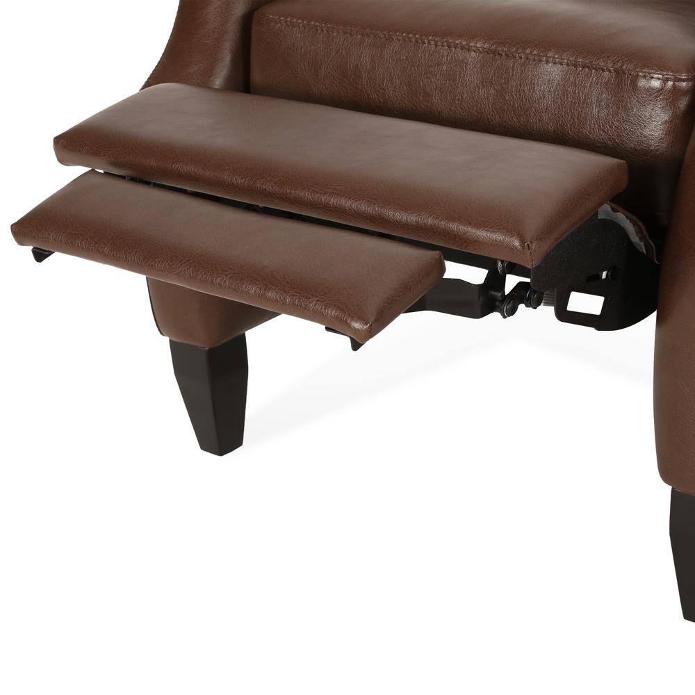 Chic Dark Brown Faux Leather Push-Back Club Recliner