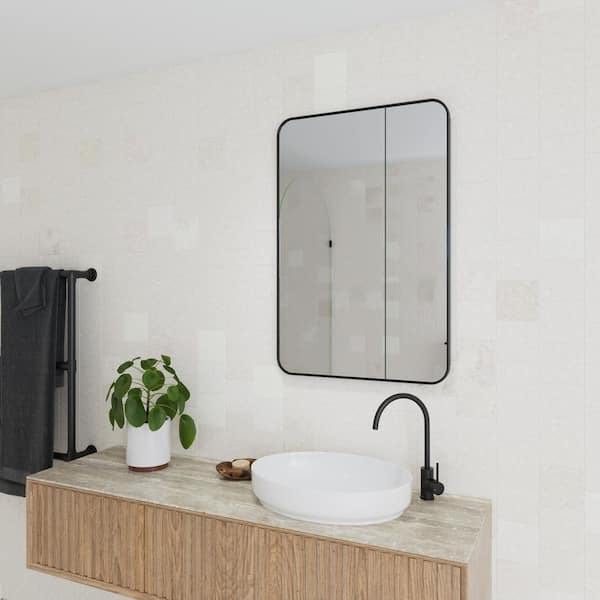 Calla 24 in. W x 36 in. H x 5 in. D Recessed Medicine Cabinet in Black with Mirror