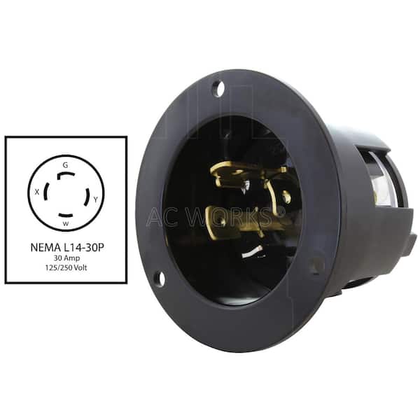 30 Amp NEMA L14-30P Locking Flanged Power Input Inlet With Cover by AC WORKS™ 