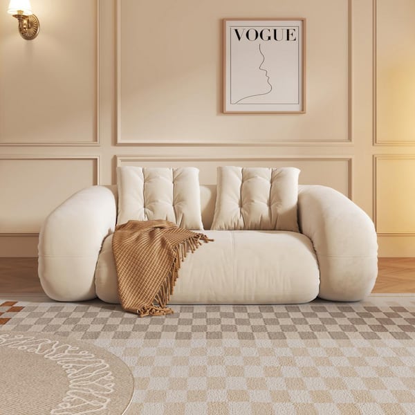 JASIWAY 68.5 in. W Technological Velvet Convertible Twin Sleeper Size Sofa Bed in Beige-68.5 in.