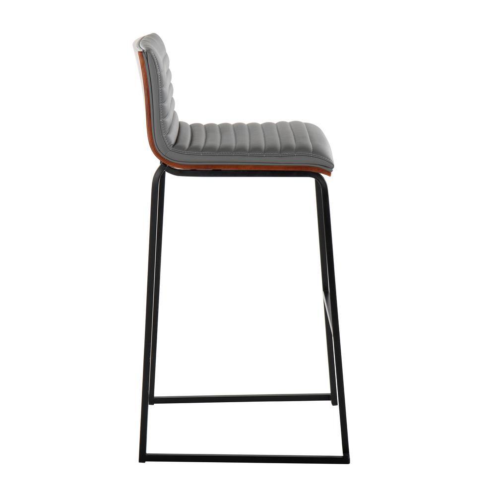 Gray and Walnut Wood Industrial Bar Stools with Black Metal Legs, Set of 2