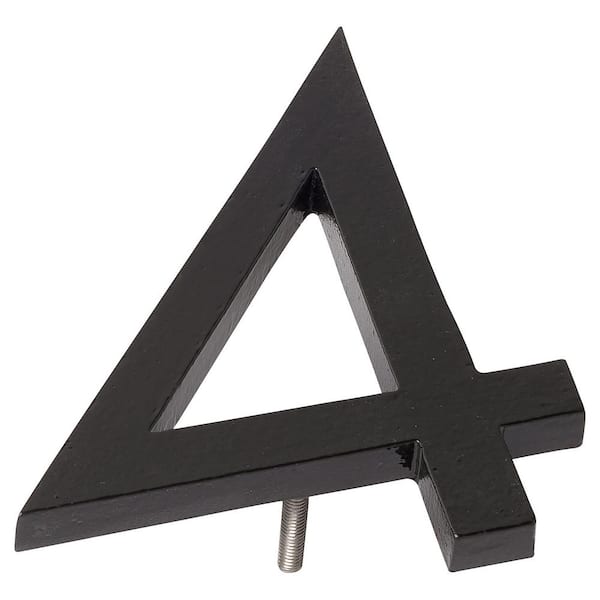 10 in. Black Aluminum Floating or Flat Modern House Number 4