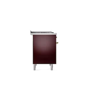 Nostalgie II 40 in. 6 Burner Freestanding Double Oven Dual Fuel Range in Burgundy with Brass