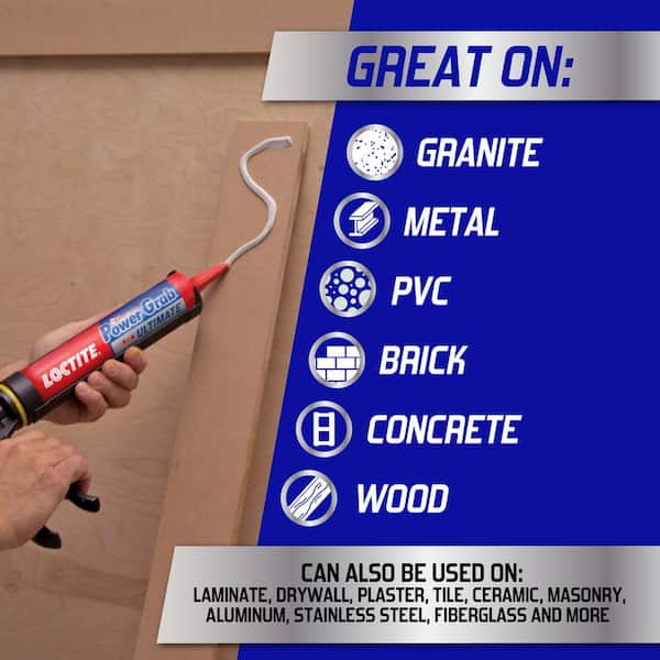  Loctite Power Grab Express Heavy Duty Construction Adhesive,  Versatile Construction Glue for Wood, Wall, Tile, Foam Board & More - 9 fl  oz Cartridge, Pack of 1 : Everything Else