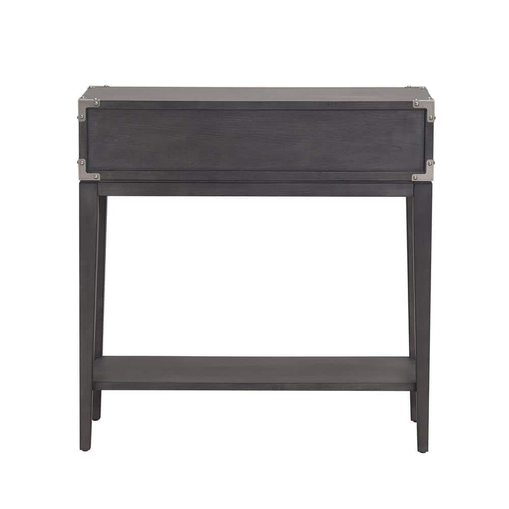 Tiny Gray Wood and Pewter Hallway Table with Storage