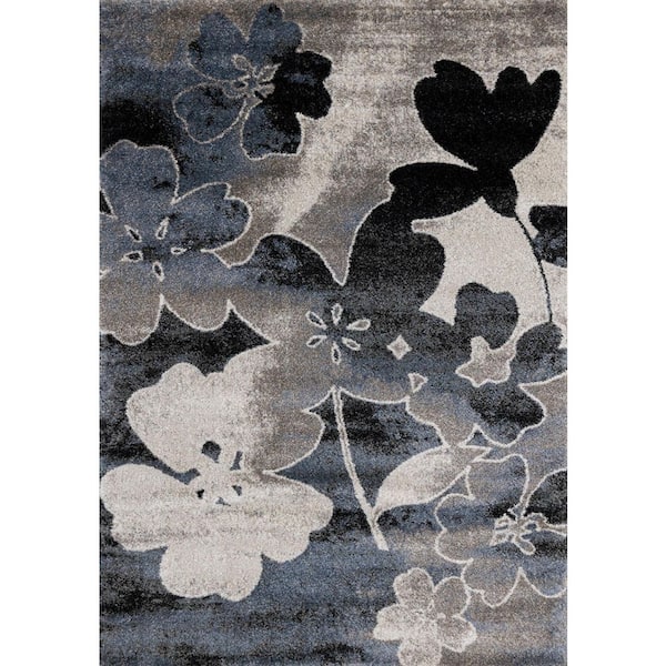 Black 8 ft. x 11 ft. Woven Floral Rectangle Indoor Area Rug