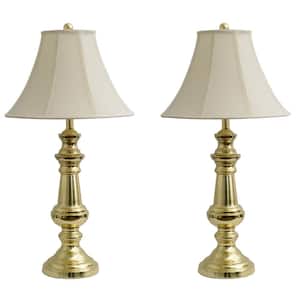 Touch Control 32 in. Polished Brass Table Lamp with Faux Silk Shade