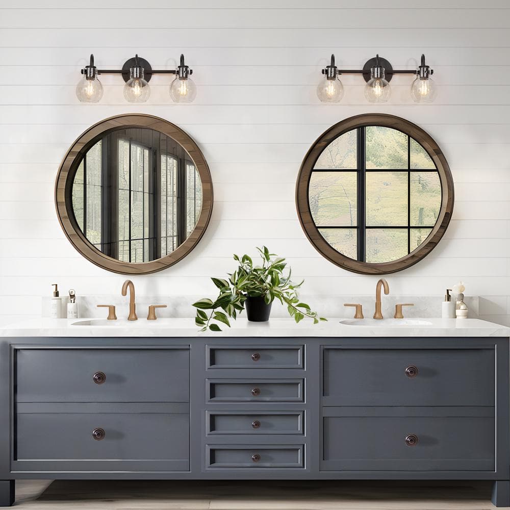 Charm 22-Inch Matte Black LED Vanity Light with Clear Glass Shades