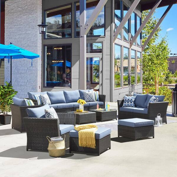 XIZZI Zeus Brown 12-Piece Wicker Outdoor Patio Conversation Sectional ...