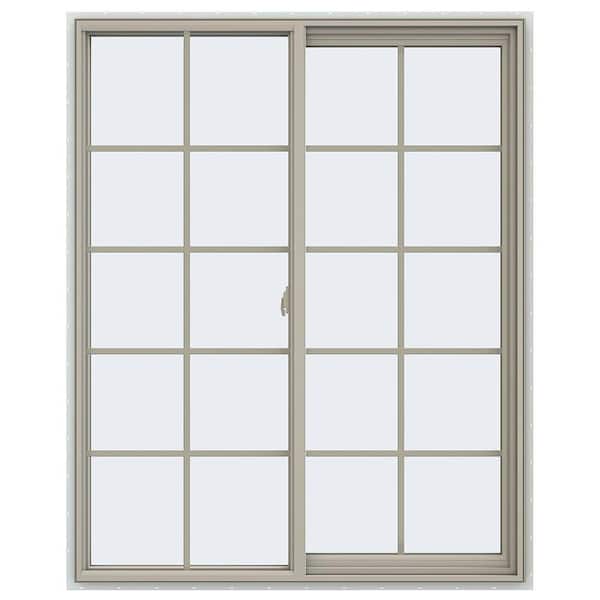JELD-WEN 47.5 in. x 59.5 in. V-2500 Series Desert Sand Vinyl Right-Handed Sliding Window with Colonial Grids/Grilles