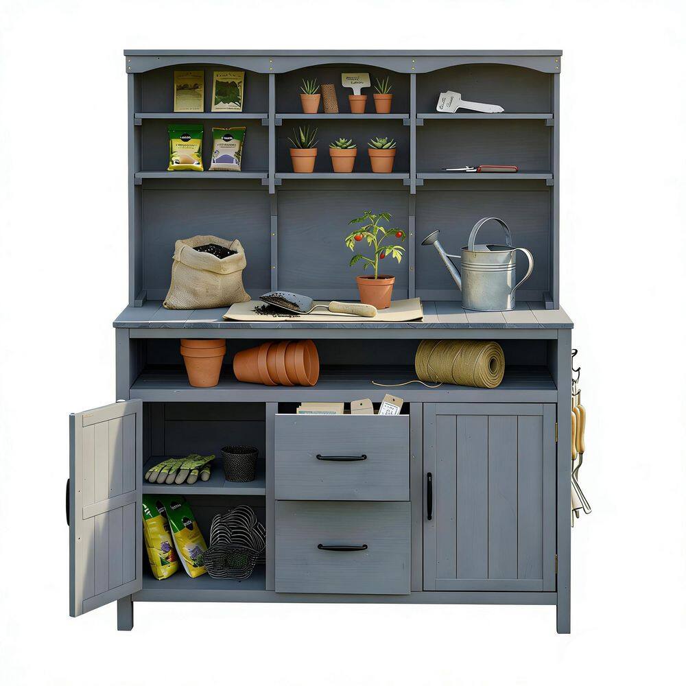 Glynis 45.3 in. W x 20.5 in. D x 65 in. H Gray Solid Wood Outdoor Potting Bench with 2 Doors and 2 Drawers price history on PriceWatchPro